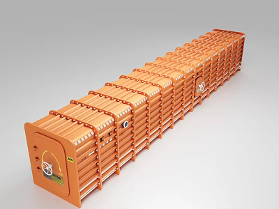 Orange Long Strip Industrial Equipment Featuring Metal Frame And Multiple Units 3d model