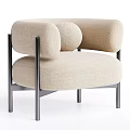 Beige Modern Minimalist Single Sofa with Fabric Upholstery Round Armrest and Metal Frame