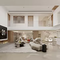 Modern Living And Dining Area Interior With Sofa TV Rug And Ambient Lighting 3d model