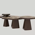 Unique Coffee Table Design With Wooden Texture And Geometric Combined Tabletops And Sturdy Hexagonal Legs