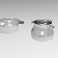 Silver Metal Kitchen Containers With Two Handled Bowl And Pot Design