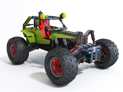 Green Off Road Toy Vehicle With Big Tires Red Seats And Yellow Lights 3d model