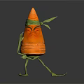 Game Movie Character Carrot Shaped With Green Headband Limbs And Angry Expression In Walking Pose