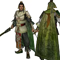 Ancient Chinese Game Movie Characters In Traditional Ornate Costumes With Green White Outfits