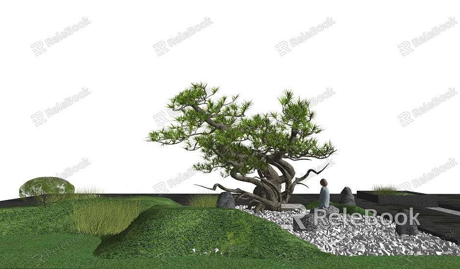 New Chinese style landscape sketch courtyard landscape sketch stone landscape tree model