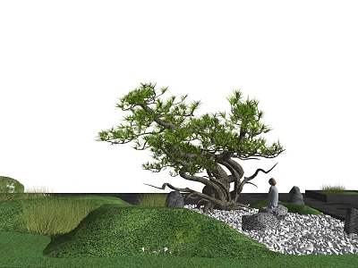 New Chinese style landscape sketch courtyard landscape sketch stone landscape tree model