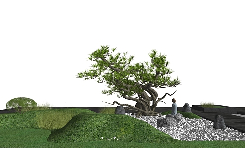 New Chinese style landscape sketch courtyard landscape sketch stone landscape tree 3d model