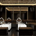 Luxurious KTV Interior With Leather Sofa Mirrored Walls And Decorative Ceiling Design