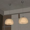 Woven Cream Colored Pendant Lights With Black Ceiling Mounts On Gray Ceiling 3d model