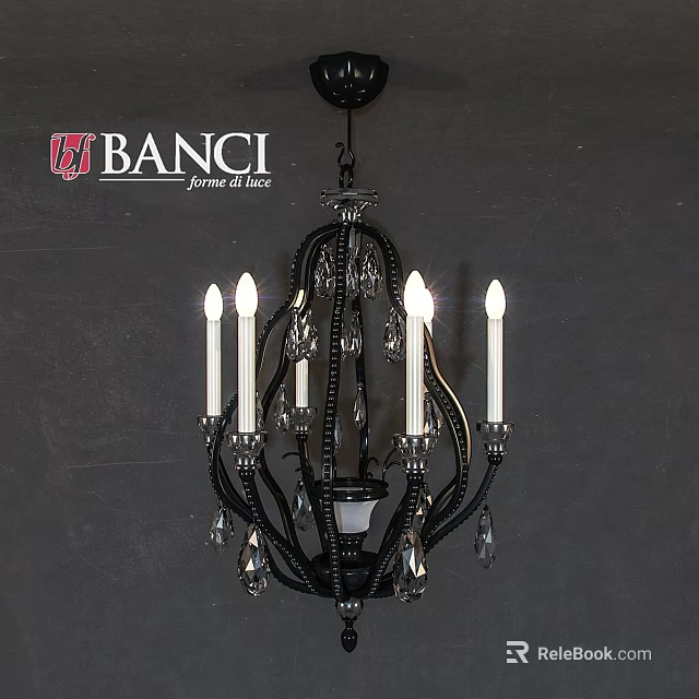 Elegant Black Crystal Chandelier with Candle Shaped Lights and Italian Design 3d model 