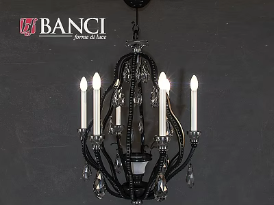 Elegant Black Crystal Chandelier with Candle Shaped Lights and Italian Design 3d model