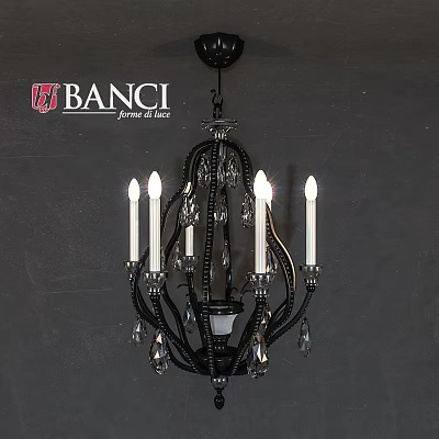 Elegant Black Crystal Chandelier with Candle Shaped Lights and Italian Design 3d model