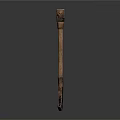 Ancient Weapon With Wooden Handle Metal Head And Carved Details On Dark Background