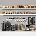 Professional Commercial Coffee Shop Equipment Featuring Coffee Machines Cash Register Shelves And Menu Board