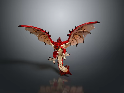 Mythical Red Dragon Character With Large Wings Spiked Body And Glowing Eyes Design 3d model