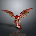 Mythical Red Dragon Character With Large Wings Spiked Body And Glowing Eyes Design