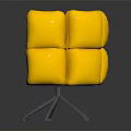 Stylish Modern Yellow Chair With Puffy Block Design And Metallic Spider Legs For Contemporary Interior