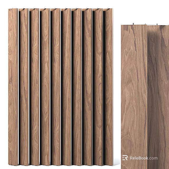 Modern Home Interior Wooden Room Divider With Vertical Walnut Slats Design 3d model 