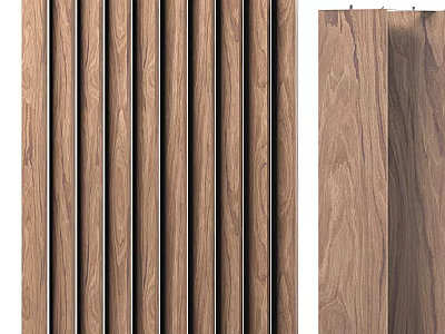 Modern Home Interior Wooden Room Divider With Vertical Walnut Slats Design 3d model
