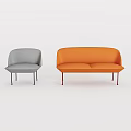 Modern Leisure Sofa Set with Grey Single Seater and Orange Two Seater Design 3d model