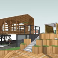 Modern Commercial Street Design With Outdoor Seating Pedestrian Walkway Pavilions And Landscaping