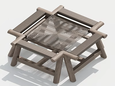 Wooden Coffee Table With Woven Top And Crossed Legs For Living Room 3d model