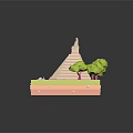 Cartoon Pyramid Scene Featuring Green Trees And Layered Platform Base 3d model
