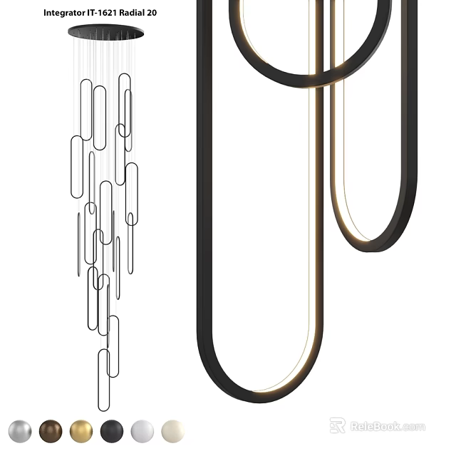 Modern Geometric Chandelier Design With Black And Gold Metal Rings And Bars 3d model 