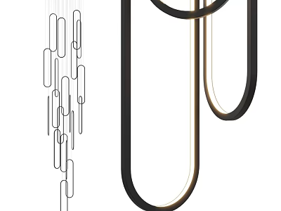 Modern Geometric Chandelier Design With Black And Gold Metal Rings And Bars 3d model