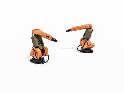 Two Orange Advanced Industrial Robotic Arms For Automated Manufacturing Processes 3d model