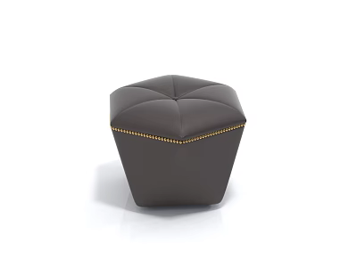 Modern Hexagonal Leather Stool With Stitched Top And Golden Studs Trim 3d model