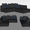 Gray Sectional Sofa with Blue and Gray Cushions in Multiple Views 3d model