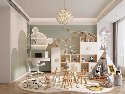 Cozy Cute Kids Room With Mickey Shelf Teepee And Toys 3d model