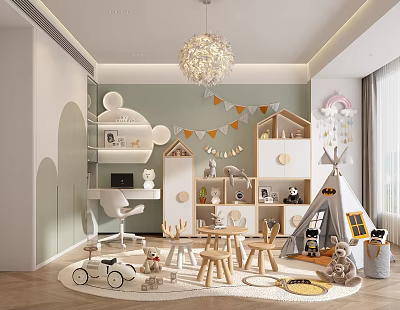Cozy Cute Kids Room With Mickey Shelf Teepee And Toys 3d model