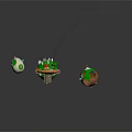 Cartoon Scene With Floating Spherical Objects Green White Patterns And Colorful Lines
