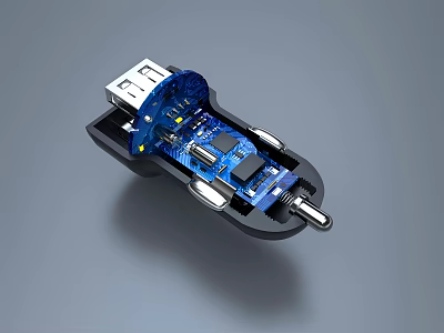 Car Charger with USB Port and Blue Circuit Board for Mobile Digital Devices 3d model