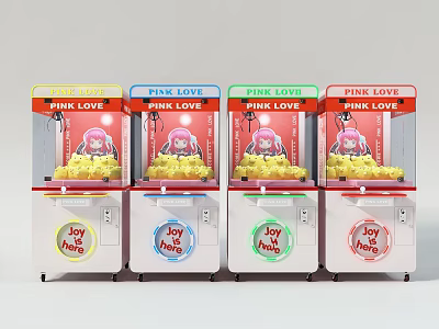 Colorful PINK LOVE Claw Machines With Joy House Logo For Entertainment 3d model