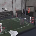 Indoor Boxing Ring Workout Space With Fitness Equipment Punching Bag And Posters