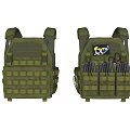 Green Tactical Vest With Multiple Pockets Magazines And Cartoon Sticker 3d model
