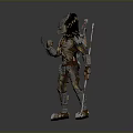 Futuristic Warrior Character In Standing Pose With Armor Spear And Ornamental Details