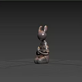 Abstract Sitting Rabbit Sculpture Carving With Dark Material And Holding Object 3d model