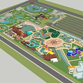 Children's Playground With Adventure Structures Water Pools Colorful Slides Green Lawns And Safe Paths