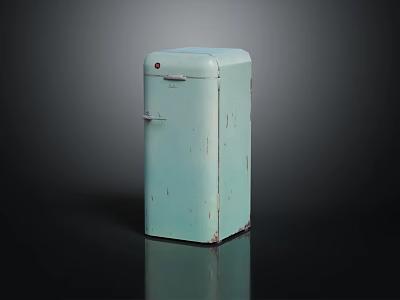 Vintage Light Blue Refrigerator With Worn Out Finish And Classic Design 3d model
