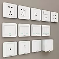 White Electrical Switch Panels With Various Socket And Switch Designs For Home Use 3d model