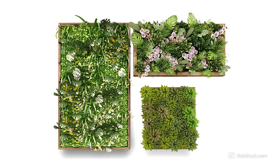 Decorative Living Plant Wall Designs With Floral Accents And Succulent Varieties 3d model 
