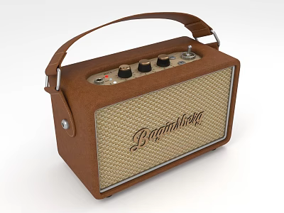 Bambling Portable Speaker with Brown Leather Handle Control Knobs and Woven Texture 3d model