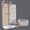 Kids Play Equipment with Climbing Wall Rock Holds Wooden Ladder Rings and Colorful Ball Pit