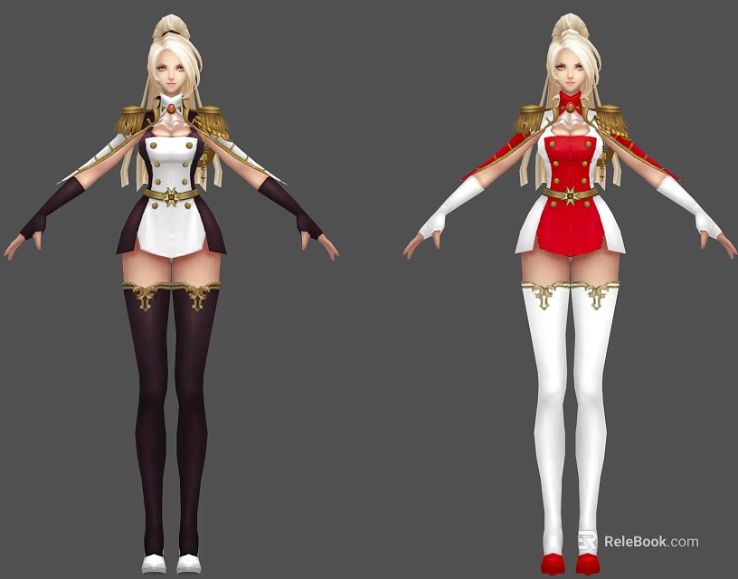 Game Movie Character Design With Blonde Hair White Red Outfit And Gold Accents 3d model 