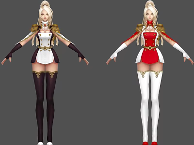 Game Movie Character Design With Blonde Hair White Red Outfit And Gold Accents 3d model