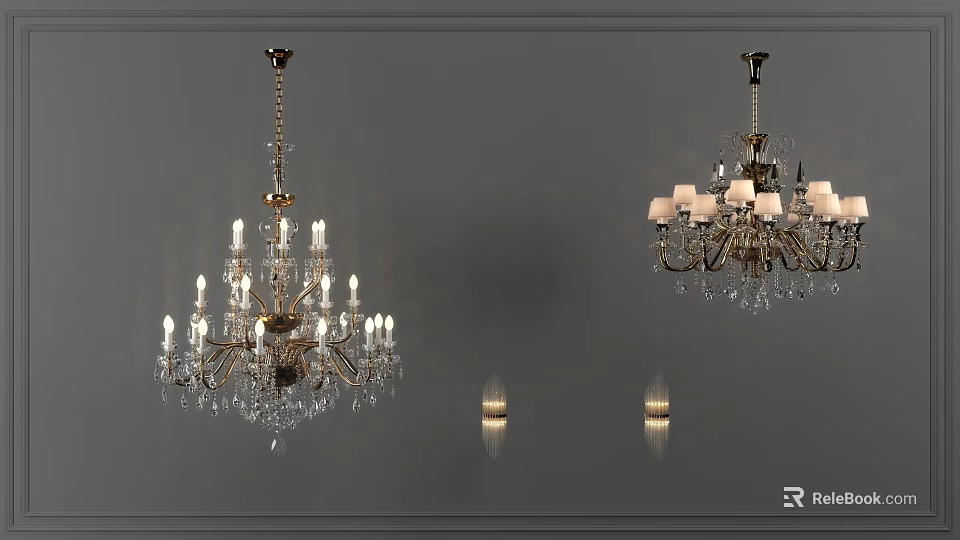 Elegant Crystal Chandelier Combinations With Multiple Bulbs For Interior Decor 3d model